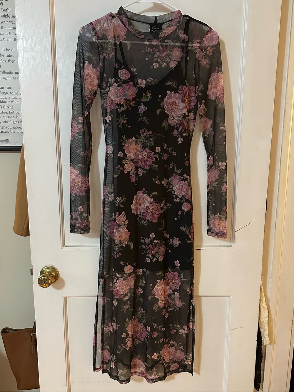 Floral Mesh Long Sleeve Midi Dress